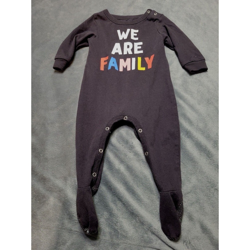 Junk Food Lyric Jumper Girls 3-6 Month Black We Are Family Footed One Piece Top